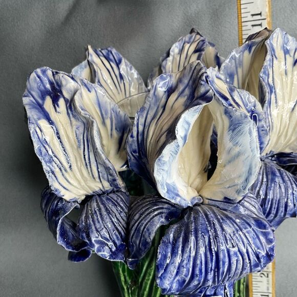 AVATAR Pottery Sculpted Ceramic Vase Majolica Garden Purple Iris Signed HandMade - Picture 7 of 14